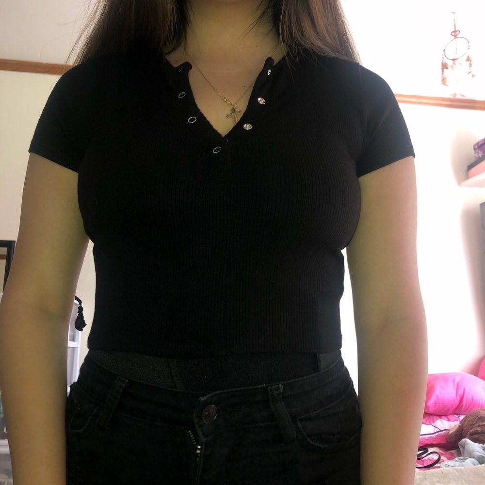 Black button down Crop Top